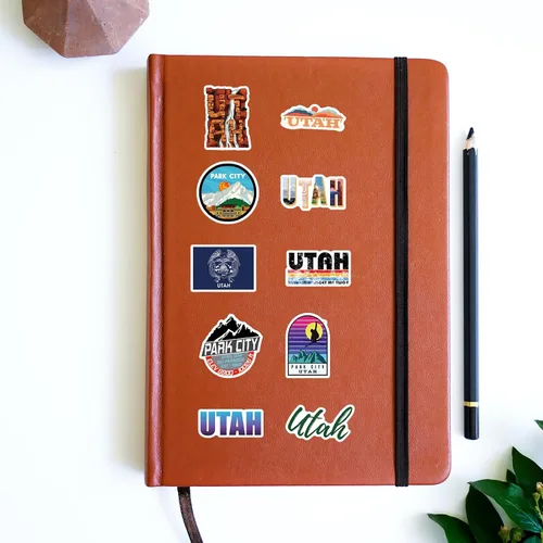 Miniatura 6 de Paquete de 61 calcomanías de Utah, vinilo estético de Estados Unidos impermeable para botella de agua, patineta, laptop, teléfono, diario, álbumes