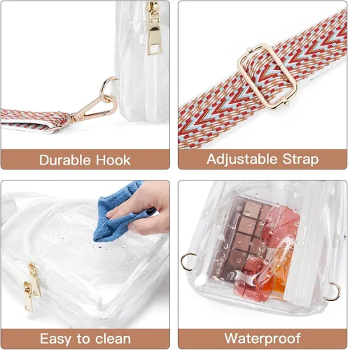 Miniatura 3 de Telena Riñonera transparente aprobada para estadios, bolsa cruzada para mujer, bolsa de cintura transparente con correa ajustable, 3-color blanco