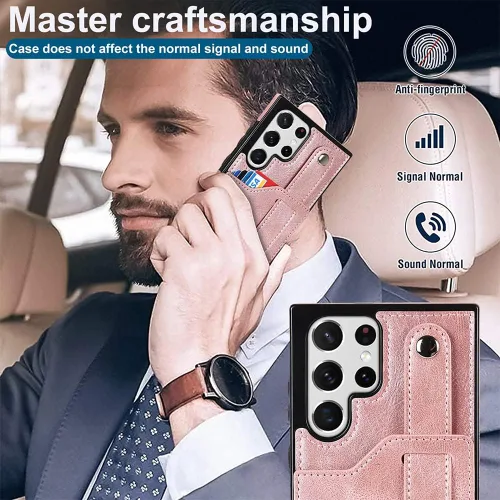 Miniatura 7 de Funda para teléfono Samsung Galaxy S22 Ultra 5G con protector de pantalla, correa de muñeca ajustable, atril, ranura para tarjeta de crédito, Oro