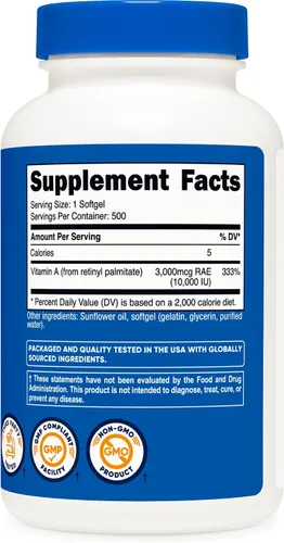 Miniatura 4 de Nutricost Vitamina A 10.000 UI, 500 cápsulas blandas (2 botellas)