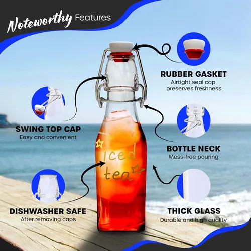 Miniatura 2 de Nevlers Botellas de vidrio cuadradas de 8.5 onzas con tapones, botella de vidrio abatible con tapa, paquete de 6 unidades, juego de botellas