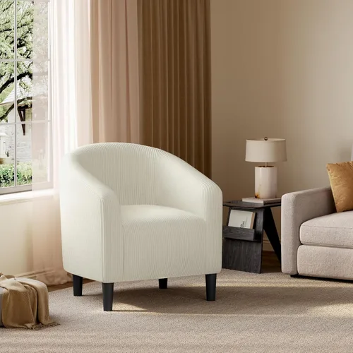 Miniatura 2 de Yaheetech Silla Accent tipo barril, silla de club de tela de pana, elegante sillón de sherpa peludo con acolchado suave y acogedor, adecuado