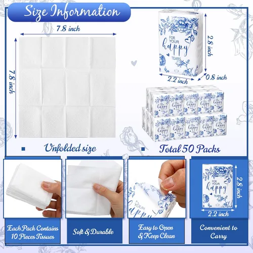 Miniatura 3 de Spiareal 50 pañuelos azules con diseño de lágrimas felices para boda, 3 capas para tus lágrimas felices, pañuelos de boda para invitados, papel