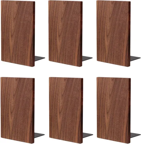 Miniatura 8 de Muso Wood Extremos de libros hechos a mano de nogal, sujetalibros antideslizantes para estantes, extremos grandes y resistentes para libros pesados