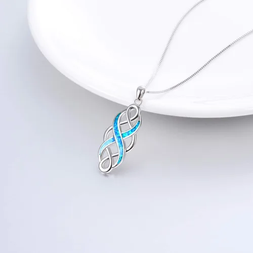 Miniatura 4 de YFN Collar con colgante de ópalo creado con nudo celta irlandés, collares negros de plata esterlina para mujeres y hombres de 18 pulgadas