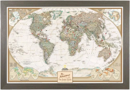 Miniatura 33 de Mapamundi con alfileres, personalizado, ejecutivo, con marco de 24 x 36" y alfileres, Negro (Rustic Black), 24 x 36 pulgadas Marco negro rústico