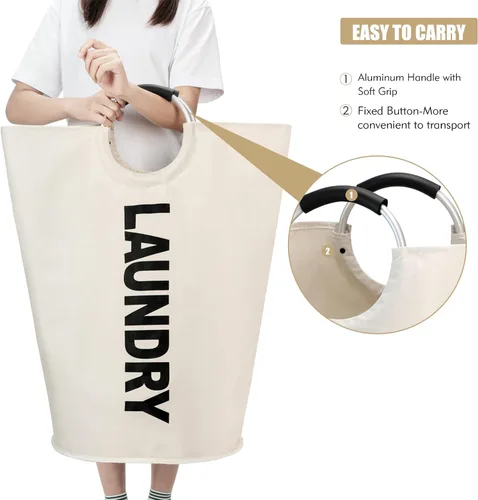 Miniatura 5 de Maxsilan - Cesta de lavandería grande de 90 L, cesta de ropa alta independiente, bolsa de lavandería plegable, color beige