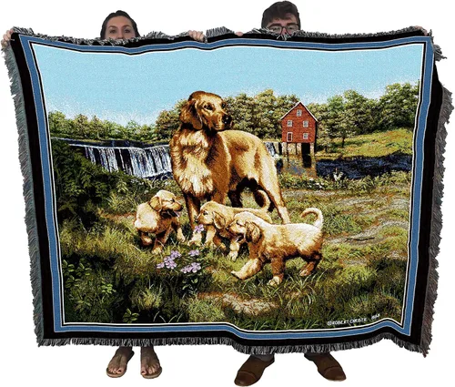 Miniatura 20 de Pure Country Weavers Golden Retriever - Manta tejida personalizada azul BG por Robert May - Manta de tapiz de algodón, fabricada en los Estados