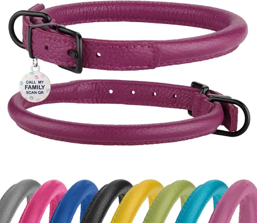 Miniatura 9 de Collar de cuero enrollado para perro, diseño redondo suave que evita enredos y enmarañe con etiqueta de identificación para perros pequeños, Hebilla