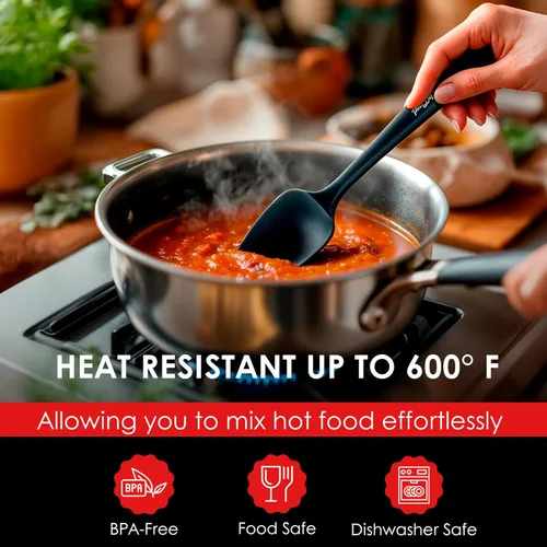 Miniatura 4 de Espátula de cuchara de silicona - resistente al calor de 600 °F, de goma antiadherente Spoonula Úselo como utensilio de raspador de cocina de Negro