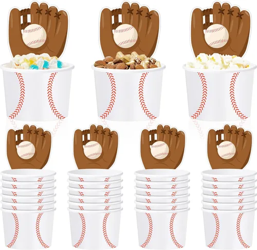 Suclain Juego de 24 cuencos de papel de béisbol con tarjetas de béisbol, cuencos de helado, tazas de sopa, tarjetas de agradecimiento, recuerdos de
