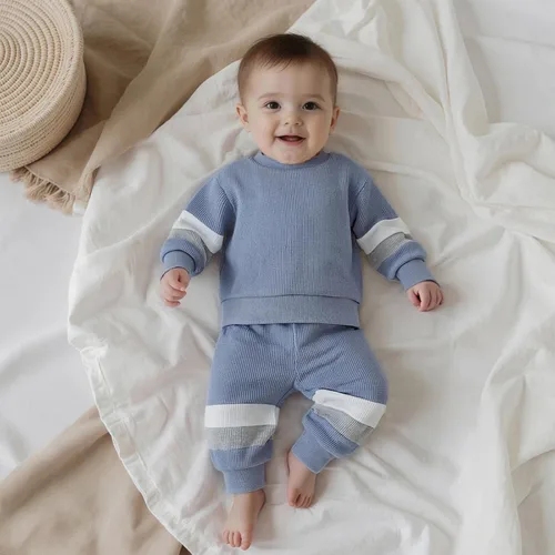 Miniatura 24 de Kuriozud Conjunto de 2 piezas de sudadera con cuello redondo y pantalones deportivos para niños pequeños para otoño e invierno