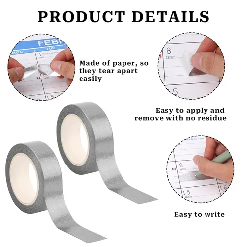 Miniatura 5 de 2 rollos de cinta washi metálica plateada, cintas Washi decorativas para arte gráfico, cinta adhesiva adhesiva para álbumes de recortes