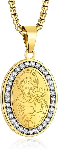 Miniatura 30 de Collar de patrón de santo, San Miguel/Virgen María/Rafael/Judá/Cristóbal/Benedicto/José/Patricio/Francisco/Florián/Tomás/Antonio, acero inoxidable