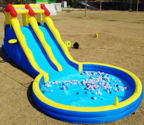 Miniatura 12 de Tobogán acuático de grado comercial de 24 pies de largo para adultos, (tobogán doble) (PVC completo resistente) (piscina de agua grande)