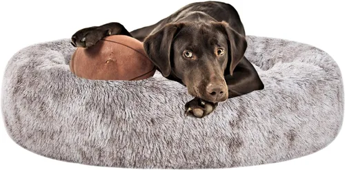Miniatura 9 de Coohom - Cama ovalada afelpada de piel sintética tipo dona p/calmar perros y gatos, lavable, c/almohada p/mascotas (30/36/43 pulg) p/perros pequeños