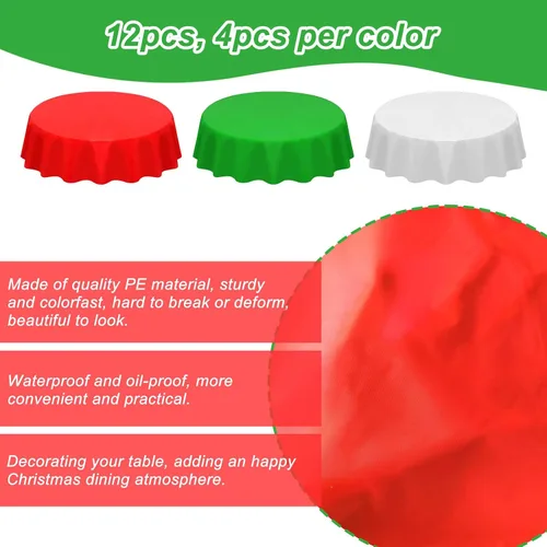 Miniatura 3 de 12 manteles redondos de plástico desechables para Navidad, suministros para fiestas de Año Nuevo, fundas de mesa redondas impermeables para Navidad
