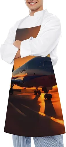 Miniatura 4 de MUSM Apron for Adults - 27.6 X 31.5 Inch, Heavy-Duty Polyester Aprons with Two Large Pockets, Waterproof Airplane at Sunset Kitchen Apron for