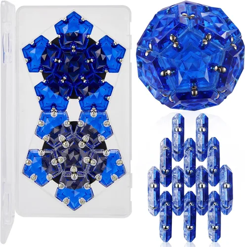 LAFFTRAK - Esfera magnética antiestrés con imanes, juguetes magnéticos sensoriales, color azul diamante de cristal - Juego de 12 piezas - Cristal