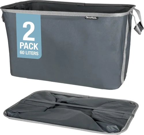 Miniatura 7 de CleverMade LUXE Mocha - Cesta plegable para la ropa sucia, paquete de 2 unidades, 60 litros, organizador de almacenamiento que ahorra espacio