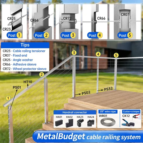 Miniatura 55 de Muzata Paquete de 10 accesorios de barandilla de cable negro de 1/8 pulgadas, tensor roscado a mano para poste de metal de 2 x 2 pulgadas, sistema