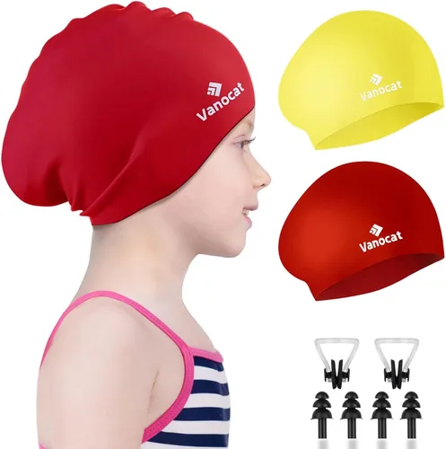 Miniatura 13 de 2 Pack Kids Swim Caps for Long/Short Hair, Unisex Silicone Swimming Cap for Age 3-15 Children Toddler Youth Teen, Waterproof Shower Cap Bathing Hats