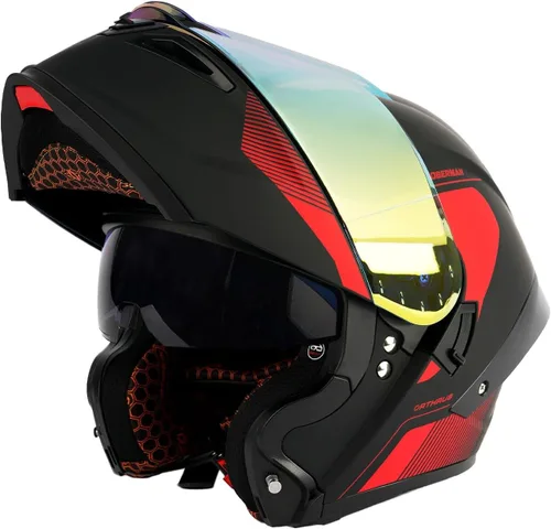 Miniatura 9 de Orthrus Casco modular LED para motocicleta de cara completa - Aprobado por el DOT, con visor abatible doble, protector solar y listo para Bluetooth