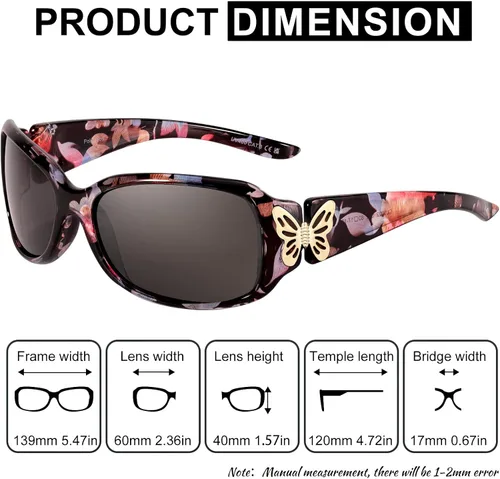 Miniatura 6 de FIMILU Gafas de sol polarizadas para mujer, protección UV400, gafas envolventes de moda, decoración de mariposa, accesorios de moda