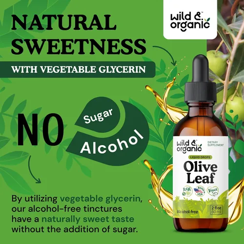 Miniatura 6 de Wild & Organic Gotas líquidas de extracto de hoja de olivo - Apoyo inmunológico y antioxidante - Suplemento de hoja de olivo de oleuropeína - Añadir