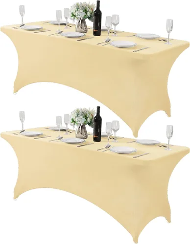 Miniatura 123 de Mantel de elastano para mesas de 4, 6 u 8 pies, mantel elástico universal ajustable para fiestas, banquetes, bodas y eventos - Verde manzana