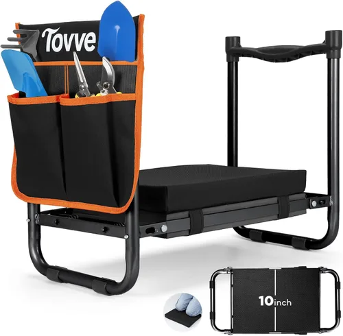 Tovve Foldable Garden Kneeler and Seat, Heavy Duty Garden Stool with 10" Wide Detachable Kneeling Pad, Portable Garden Bench Chair with Large Garden