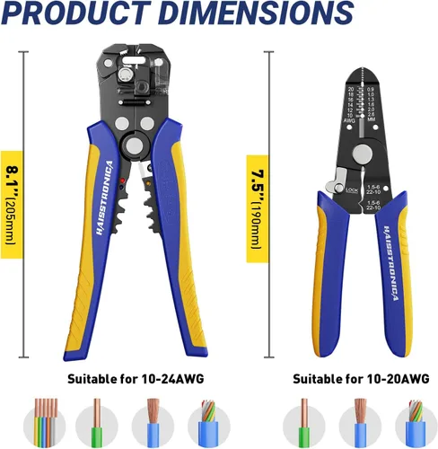 Miniatura 5 de haisstronica Juego de herramientas pelacables, autoajustable y manual de 10-24 AWG, pelacables eléctricos resistentes para reparación
