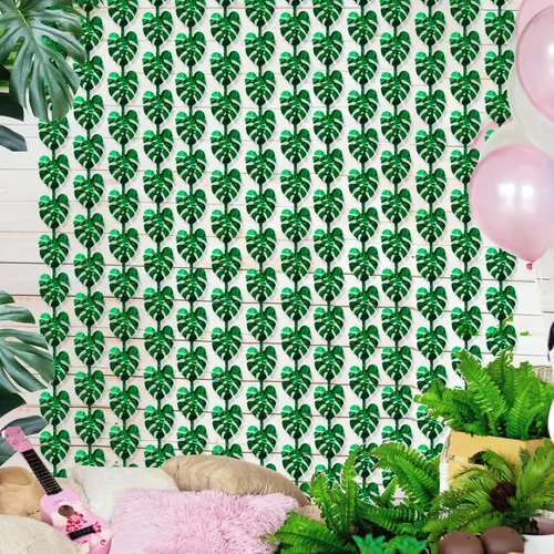 Decoraciones tropicales para fiestas, paquete de 2 unidades de 3.3 x 6.6 pies, hojas de palmera tropicales verdes, cortina de flecos de hojas de