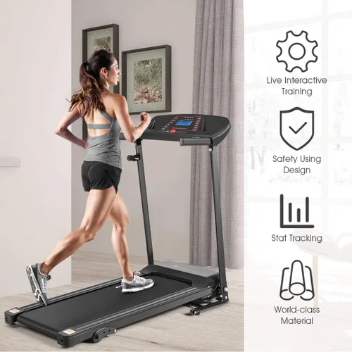 Miniatura 5 de Goplus Caminadora eléctrica plegable, inclinación ajustable y diseño de bajo ruido, con pantalla LCD y sensor de frecuencia cardíaca, máquina