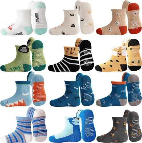 Miniatura 11 de Tphon - Calcetines antideslizantes para bebés y niños pequeños, 12 pares con agarre, calcetines de tripa para niños de 0 a 7 años, niños y niñas