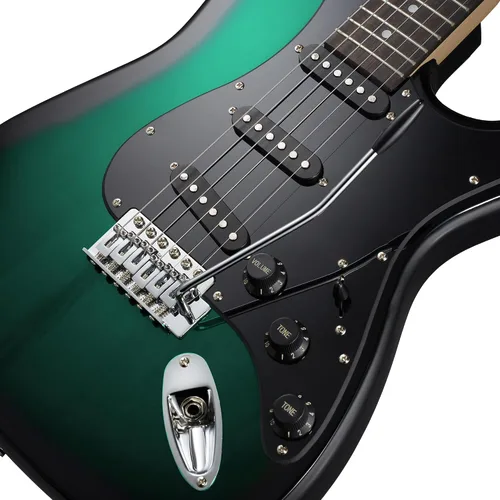 Miniatura 3 de Ashthorpe - Guitarra eléctrica de 39 pulgadas (verde y negro), kit de guitarra de tamaño completo con bolsa acolchada, barra de trémolo, correa