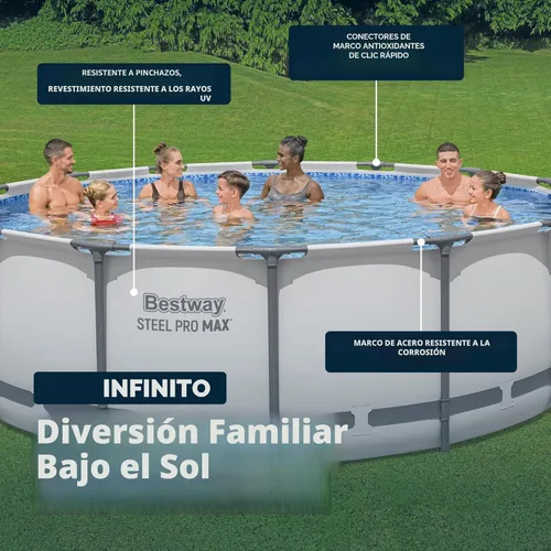 Miniatura 4 de Bestway Steel Pro MAX - Juego de piscina para exteriores con estructura de metal redonda de 14 pies x 48 pulgadas con bomba de filtro de 1,000