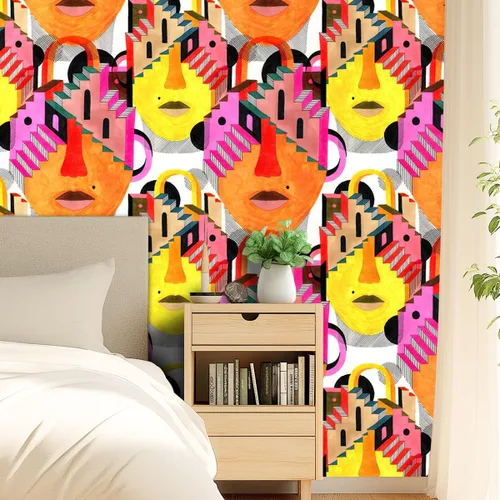 Miniatura 6 de Papel tapiz abstracto para escaleras, 17.71 x 118.1 pulgadas, color naranja y amarillo, papel de contacto brillante para pegar en papel de pared