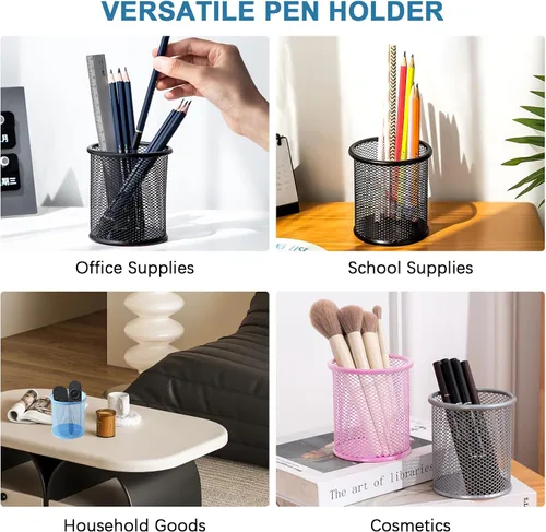 Miniatura 7 de SAYEEC Soporte para bolígrafo para escritorio, de malla de alambre, portavasos, soporte de metal para brochas de maquillaje, organizador