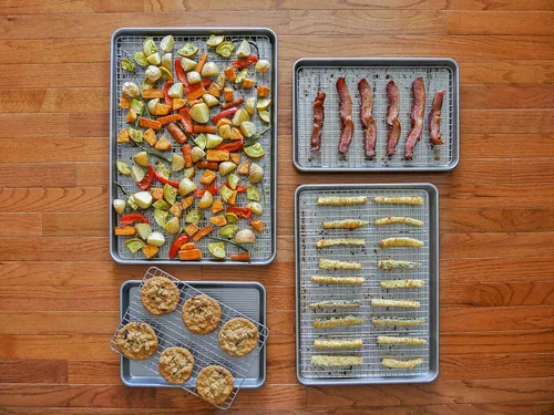 Miniatura 5 de Utensilio para horno lámina cuadrante USA Pan, lámina para hornear y juego de rejilla para enfriamiento antiadherente, metálico , juego
