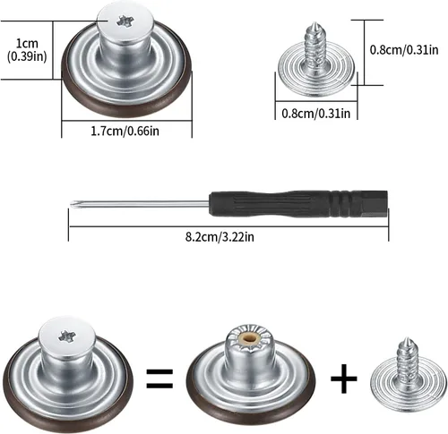 Miniatura 2 de Kit de 50 botones de mezclilla de repuesto, botones de mezclilla de metal de 0.67 pulgadas para pantalones, jeans y tirantes, 10 estilos