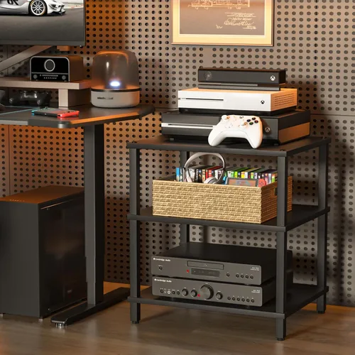 Miniatura 8 de Soporte para reproductor multimedia AV de 3 niveles, gabinete estéreo, gabinete estéreo moderno, estante de consola de juegos, soporte de TV