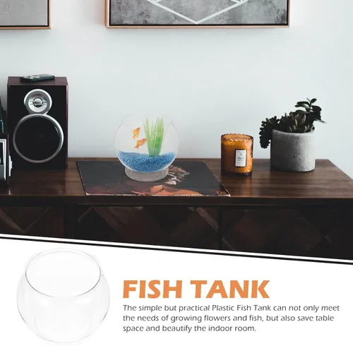 Miniatura 7 de POPETPOP - Cuenco de plástico pequeño para pecera, para escritorio, acuario, cuenco redondo transparente para plantas, hogar, oficina, jardín