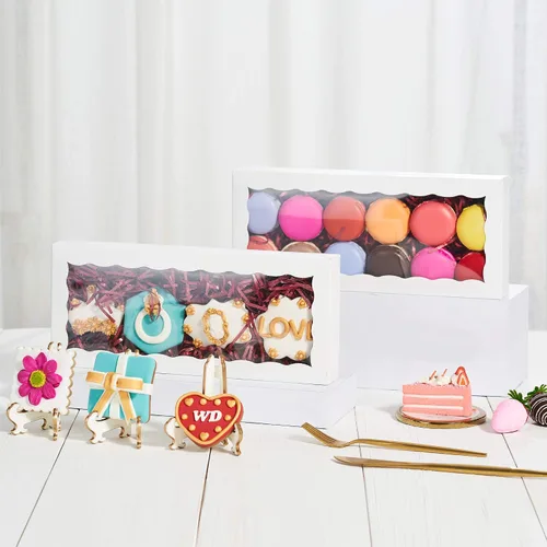 Miniatura 7 de 4 cajas de galletas blancas de primera calidad de 12 x 5 x 1.5 pulgadas, mini cajas de fresa, caja de panadería para juegos de regalo de galletas