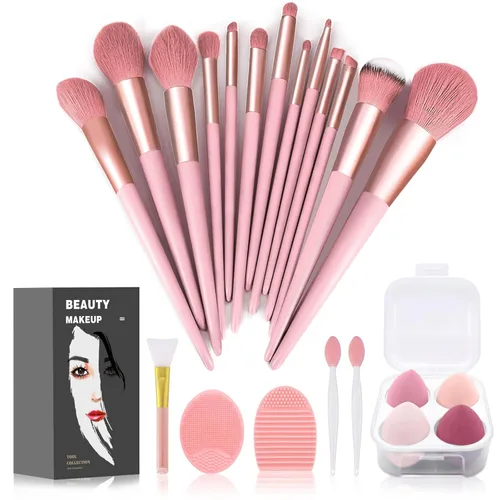 Miniatura 10 de Juego de 22 brochas de maquillaje, incluye brocha para base, brocha para sombras (azul, 22 piezas)