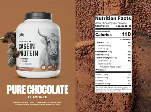Miniatura 3 de Levels - Proteína de caseína micelar 100% sin hormonas, chocolate, 4 libras