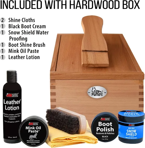 Miniatura 3 de FOOTMATTERS Shoe Shine Valet Box - Cuidado de botas y zapatos de madera dura
