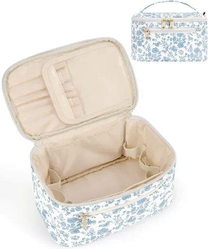 Miniatura 19 de Wandering Nature Bolsa de Maquillaje, Organizador de Maquillaje de Viaje, Estuche de Brochas Cosméticas para Mujeres en Cuero Vegano Ecológico, M
