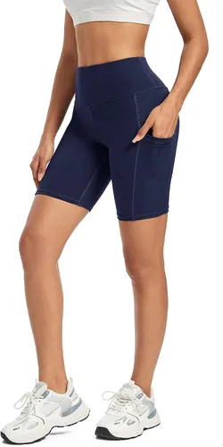 Miniatura 4 de G4Free Pantalones cortos de yoga para mujer de cintura alta con bolsillos de entrenamiento para correr, pantalones cortos de entrenamiento y control