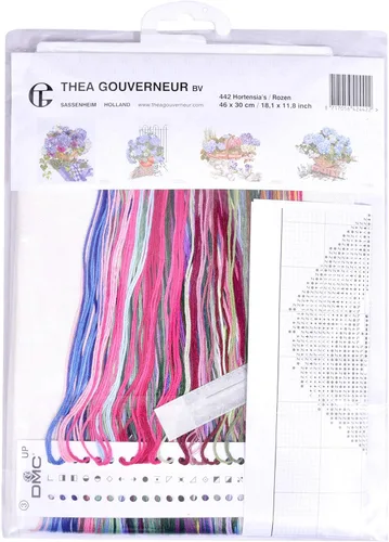 Miniatura 4 de Thea Gouverneur - Kit de punto de cruz contado - Hortensia y rosa - Aida - 16 unidades - Kit de bordado para adultos - Hilos de bordado DMC y otros